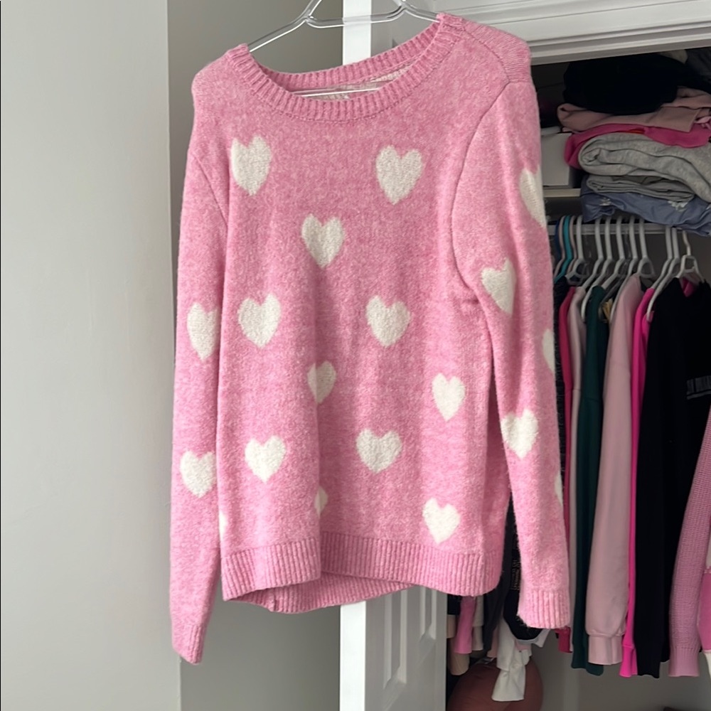 Pink Heart Pattern Sweater